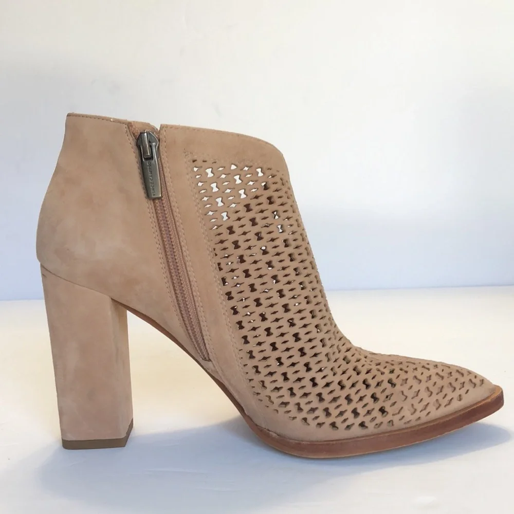 Vince Camuto Lorna Blush Side Asymmetrical Pointed Toe Block Heel Leather Boots